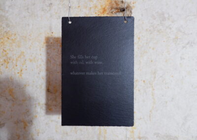Engraved slate fragment, 30 x 20 x 1cm, laser engraved slate