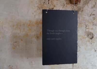 Engraved slate fragment, 30 x 20 x 1cm, laser engraved slate